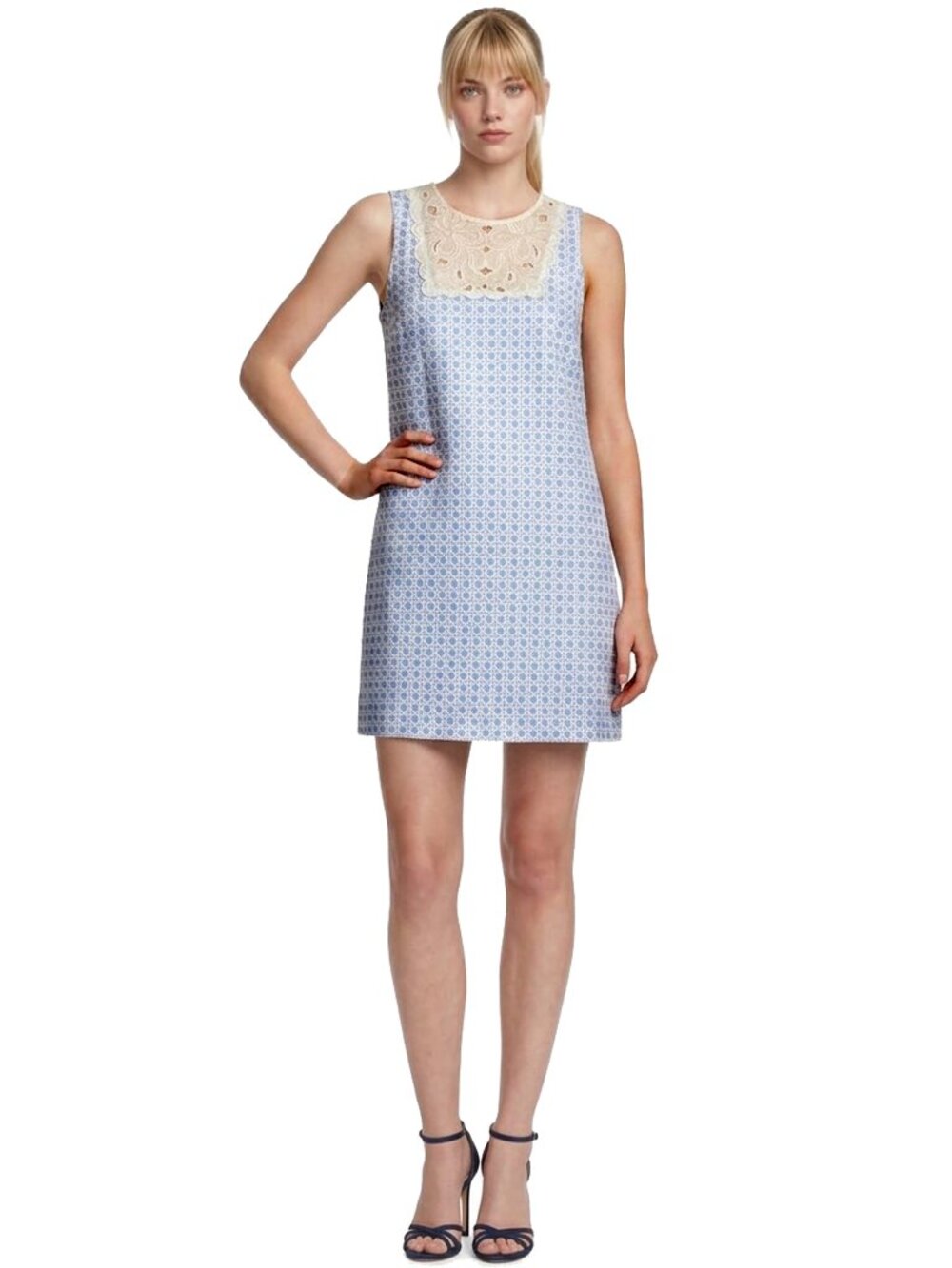 Romeo & Juliet Couture Shift Dress Mini Sleeveless Lace Neckline Detail